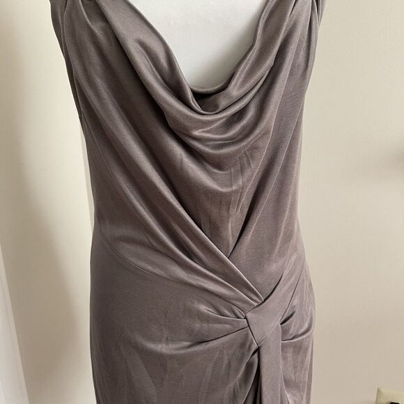 Karen Millen Taupe Brown Cap Sleeve Sheath Dress Size 8 EU 40 Faux Wrap - Picture 4 of 10
